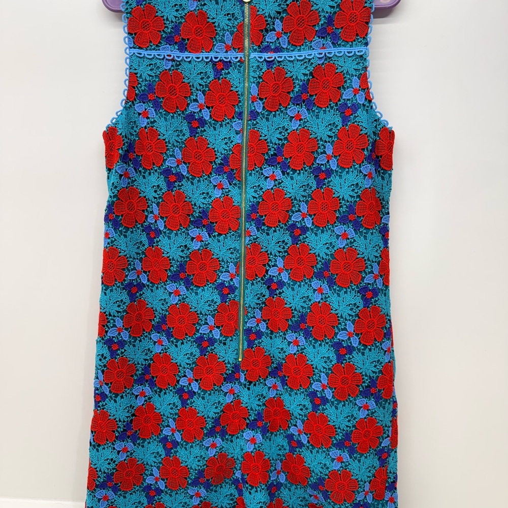 Draper James Size 10 Floral Lace Dress Party Cocktail Sleeveless Red Blue Teal - Picture 6 of 11
